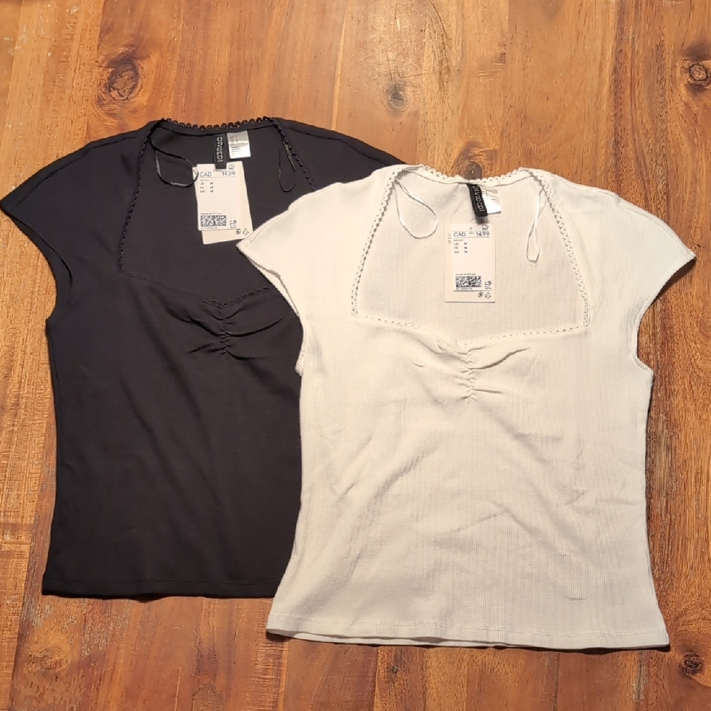 Women's Black and Cream Tops